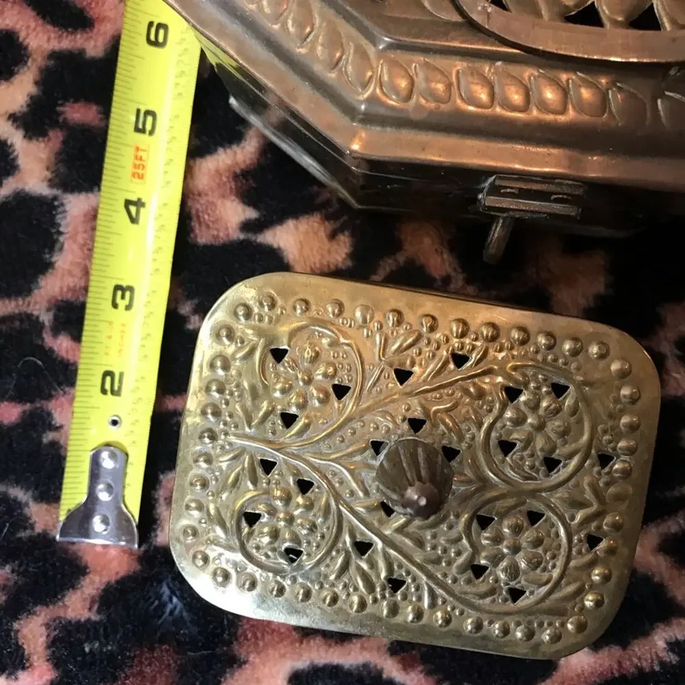 VINTAGE 70s BRASS BOXES with Floral designs KEEPSAKE OR POTPOURRI HOLDERS